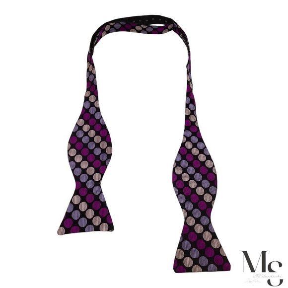 THE BIG KNOT Purple Polka Dot Adjustable Self Bow Tie Silk W: 2.75" EX COND - Picture 1 of 3